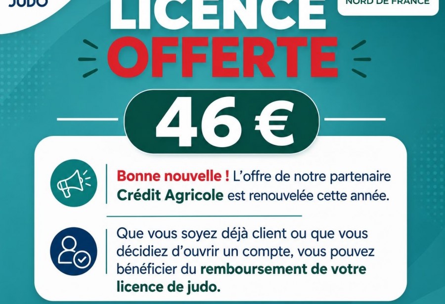 LICENCE OFFERTE grâce au PARTENARIAT CRÉDIT AGRICOLE